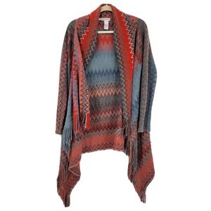Maurices Multicolor Zigzag Fringe Open-Front Shawl Cardigan